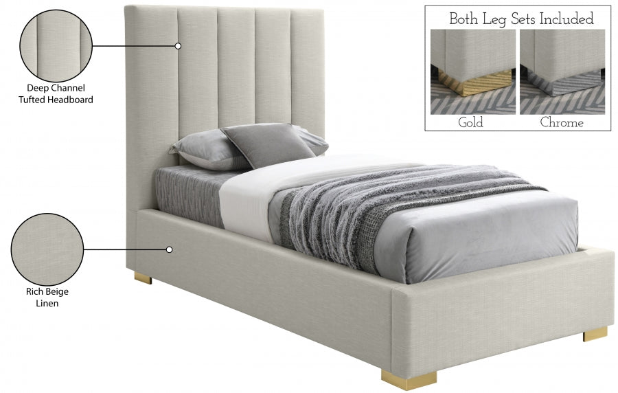 Pierce Beige Linen Textured Twin Bed from Meridian - Luna Furniture