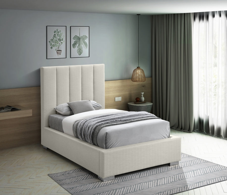 Pierce Beige Linen Textured Twin Bed from Meridian - Luna Furniture