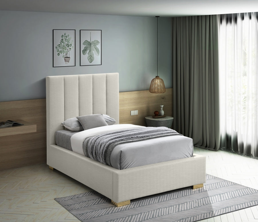 Pierce Beige Twin Linen Textured Twin Bed from Meridian - Luna Furniture