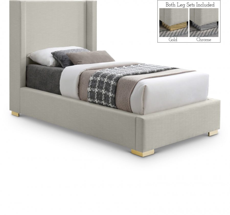 Royce Beige Twin Linen Textured Twin Bed from Meridian - Luna Furniture