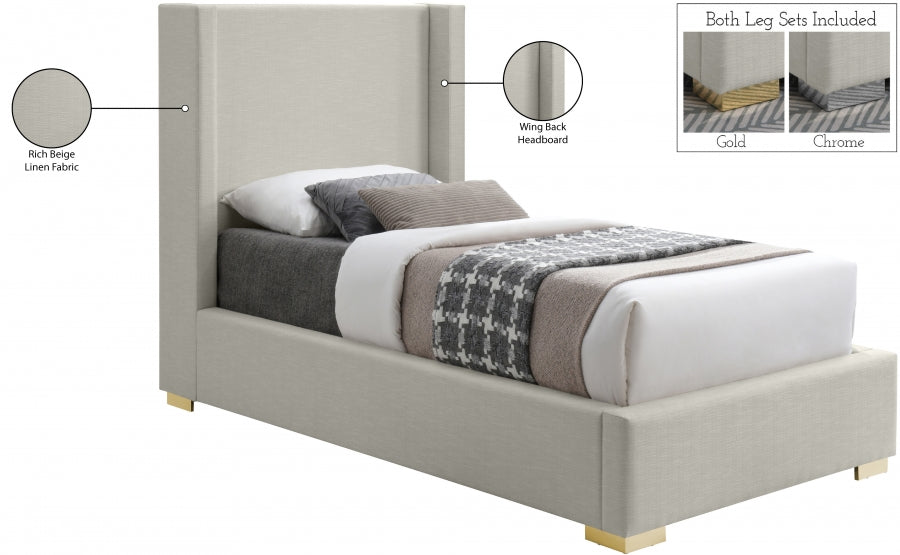 Royce Beige Twin Linen Textured Twin Bed from Meridian - Luna Furniture