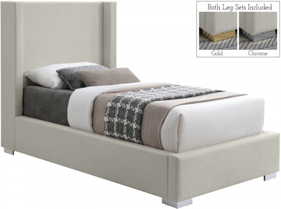 Royce Beige Twin Linen Textured Twin Bed from Meridian - Luna Furniture