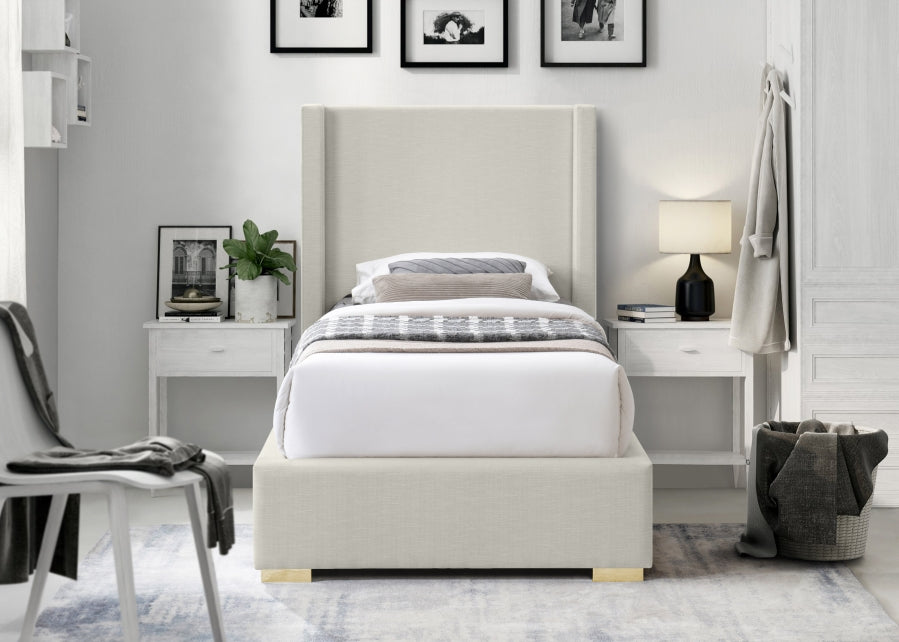 Royce Beige Twin Linen Textured Twin Bed from Meridian - Luna Furniture