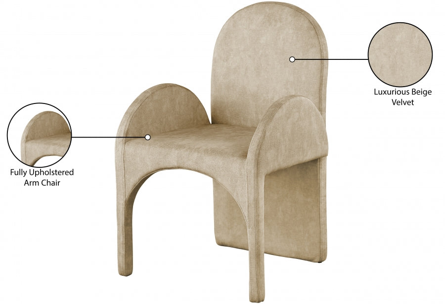 Summer Beige Velvet Dining Arm Chair, Set of 2 from Meridian - Luna Furniture