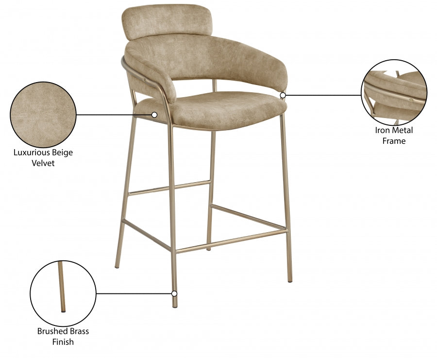 Yara Beige Velvet Counter Stool from Meridian - Luna Furniture