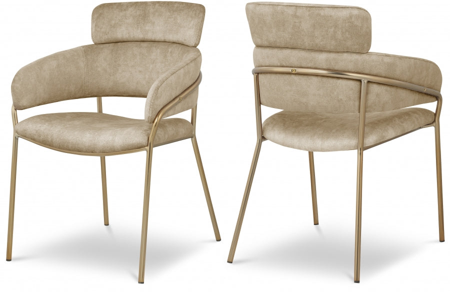 Yara Beige Velvet Dining Chair, Set of 2 from Meridian - Luna Furniture