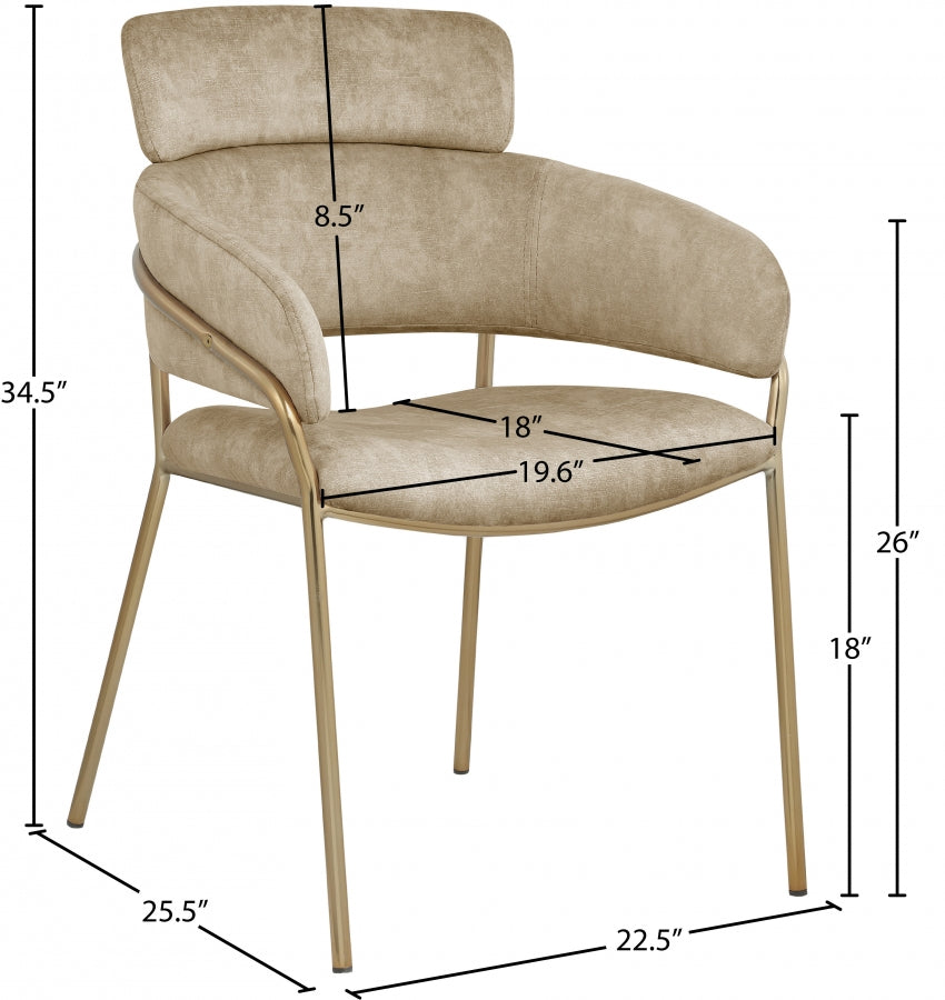 Yara Beige Velvet Dining Chair, Set of 2 from Meridian - Luna Furniture