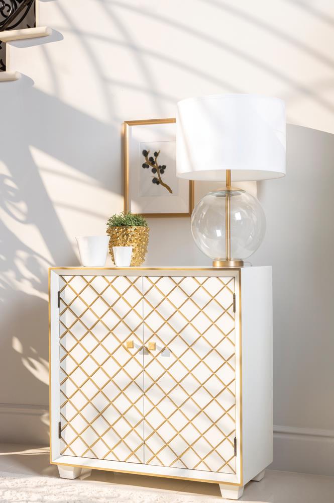 Belinda White/Gold 2-Door Accent Cabinet from Coaster - Luna Furniture