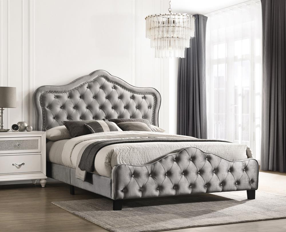 Bella Upholstered Tufted Panel Bed Gray from Coaster - Luna Furniture