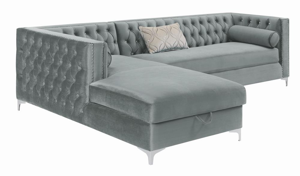 Bellaire Button-Tufted Upholstered Sectional Silver from Coaster - Luna Furniture