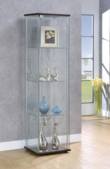 Bellatrix Cappuccino/Clear Rectangular 4-Shelf Curio Cabinet from Coaster - Luna Furniture