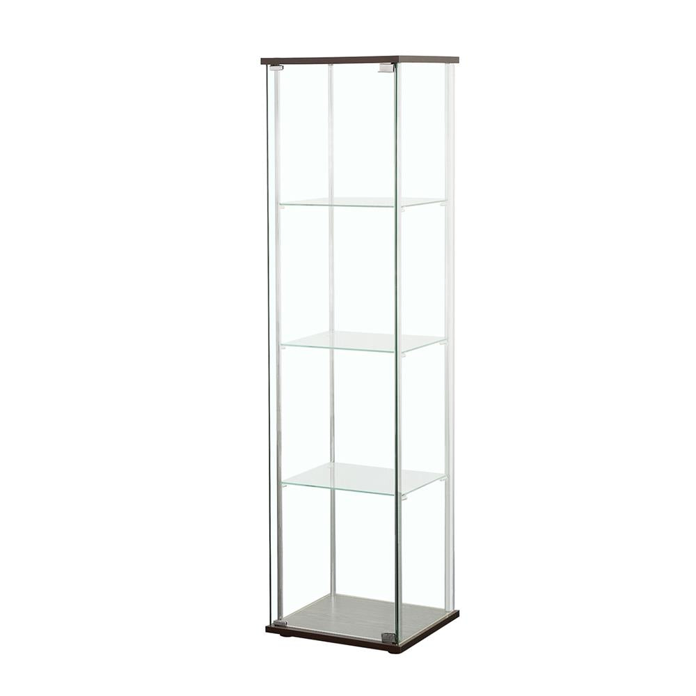 Bellatrix Cappuccino/Clear Rectangular 4-Shelf Curio Cabinet from Coaster - Luna Furniture