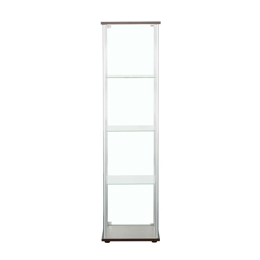 Bellatrix Cappuccino/Clear Rectangular 4-Shelf Curio Cabinet from Coaster - Luna Furniture