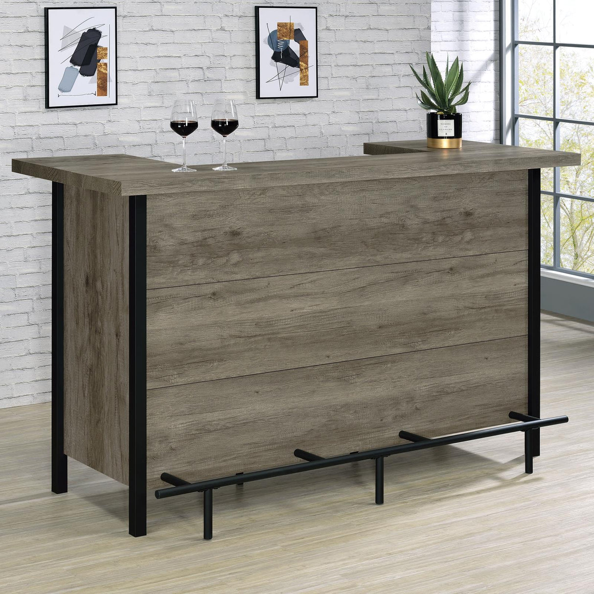 Bellemore Gray Driftwood/Black Bar Unit with Footrest from Coaster - Luna Furniture