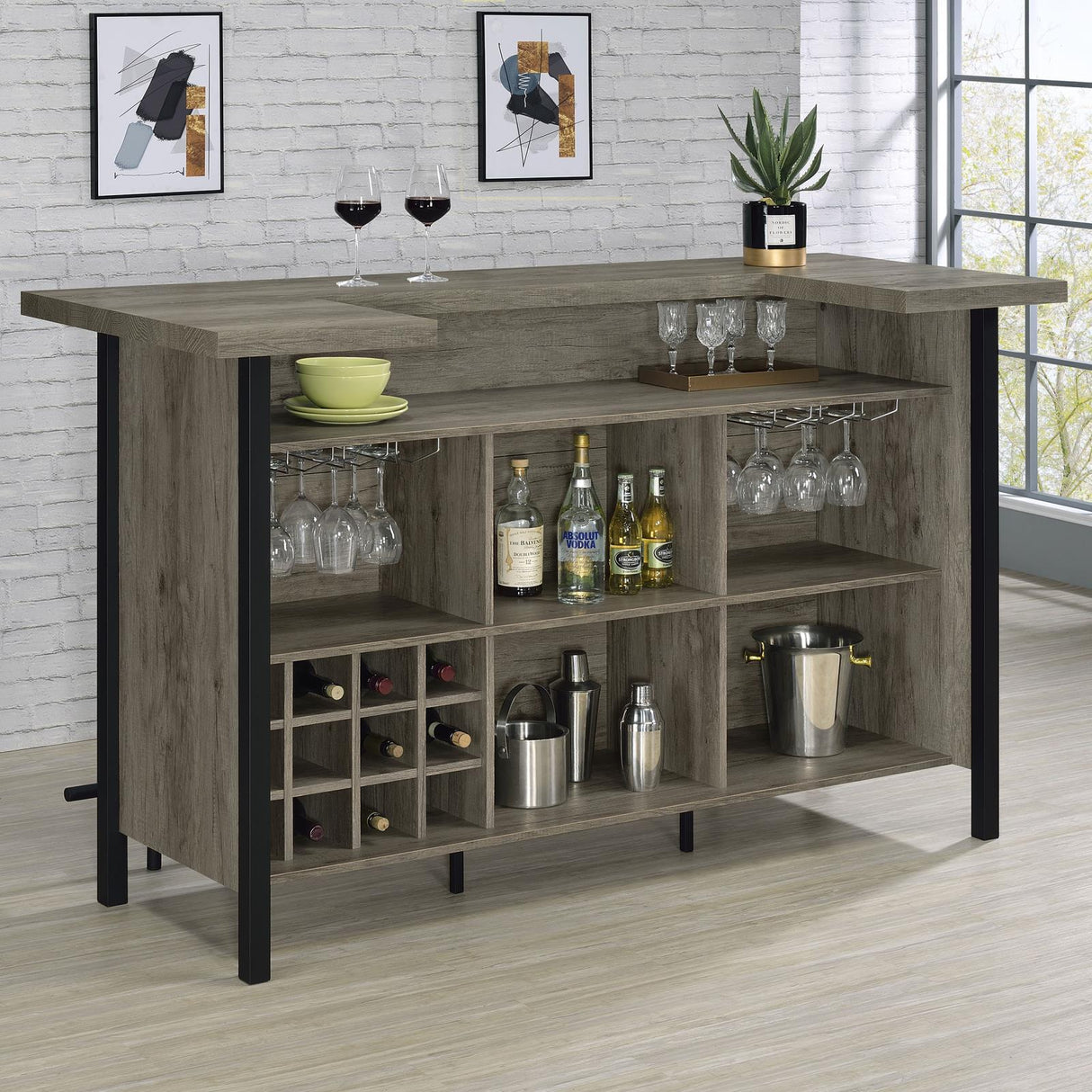 Bellemore Gray Driftwood/Black Bar Unit with Footrest from Coaster - Luna Furniture