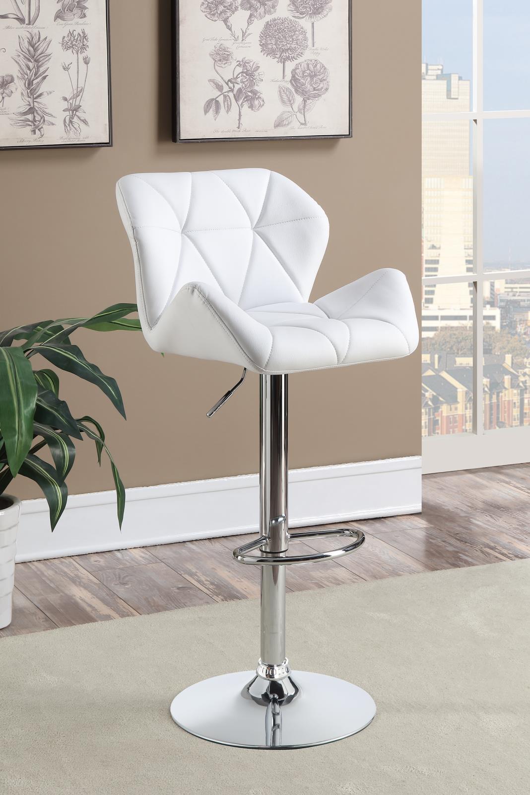 Berrington Adjustable Bar Stools Chrome and White (Set of 2) - 100424 - Luna Furniture