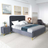 Bethany Velvet Upholstered Platform Bed Queen / Grey - AFC00527 - Luna Furniture