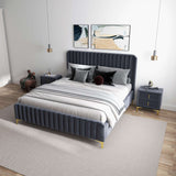 Bethany Velvet Upholstered Platform Bed Queen / Grey - AFC00527 - Luna Furniture