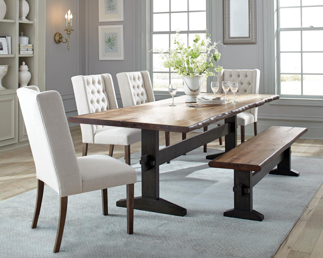 Bexley Natural Honey/Espresso 6-Piece Rectangular Live Edge Dining Set from Coaster - Luna Furniture