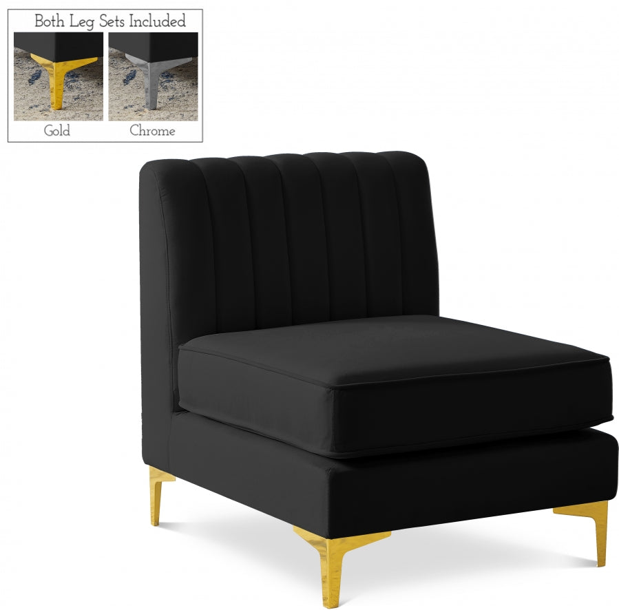 Alina Black Velvet Modular Armless Chair from Meridian - Luna Furniture