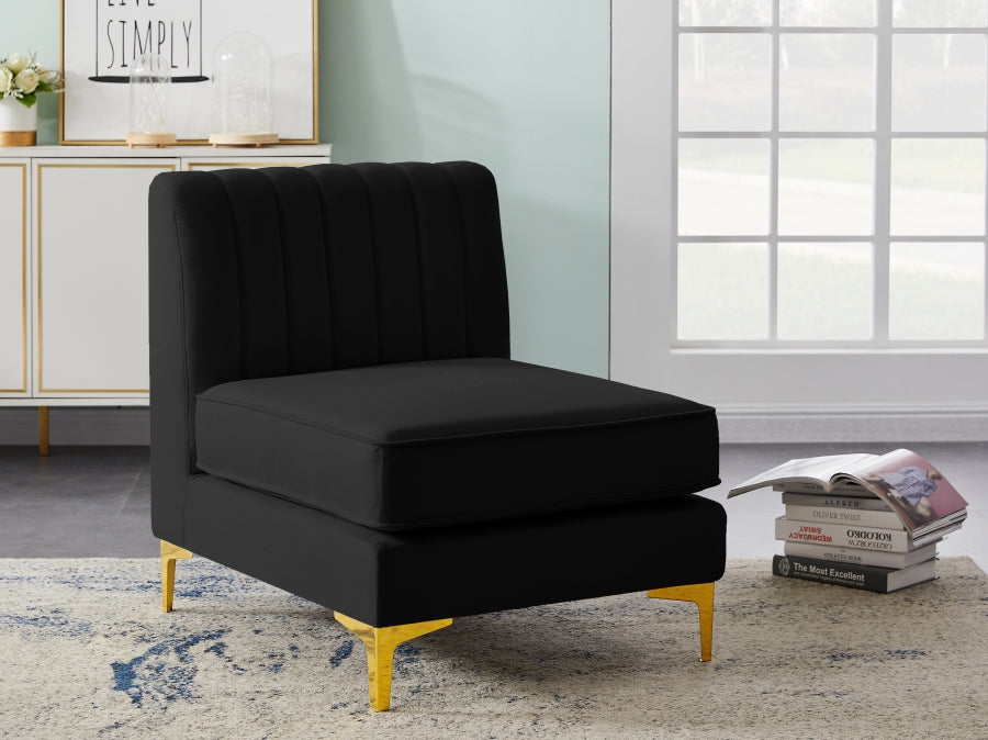 Alina Black Velvet Modular Armless Chair from Meridian - Luna Furniture