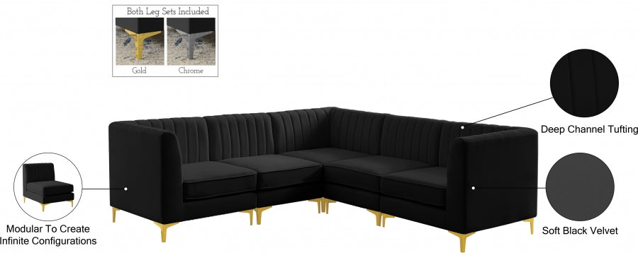 Alina Black Velvet Modular Sectional from Meridian - Luna Furniture