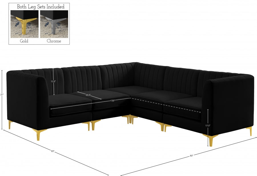 Alina Black Velvet Modular Sectional from Meridian - Luna Furniture