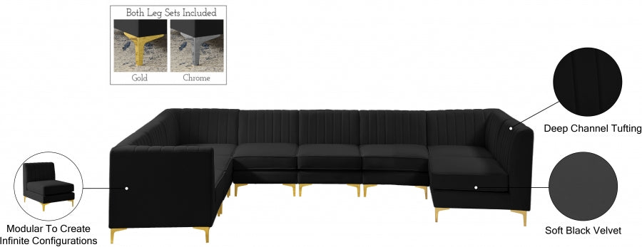 Alina Black Velvet Modular Sectional from Meridian - Luna Furniture