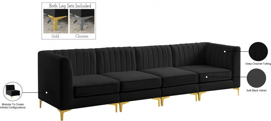 Alina Black Velvet Modular Sofa from Meridian - Luna Furniture