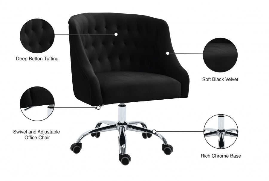 Arden Black Velvet Office Chair from Meridian - Luna Furniture