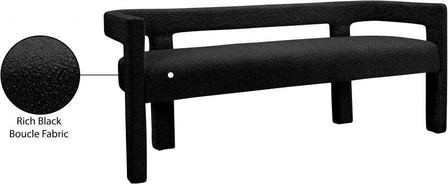 Athena Black Boucle Fabric Bench from Meridian - Luna Furniture