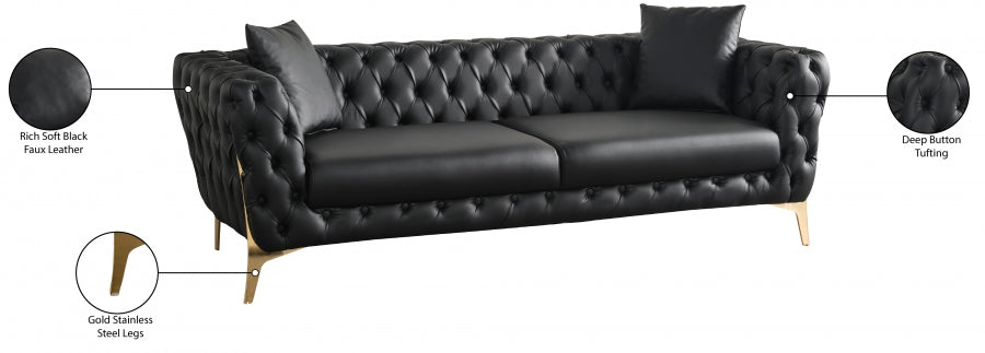 Aurora Black Faux Leather Sofa from Meridian - Luna Furniture