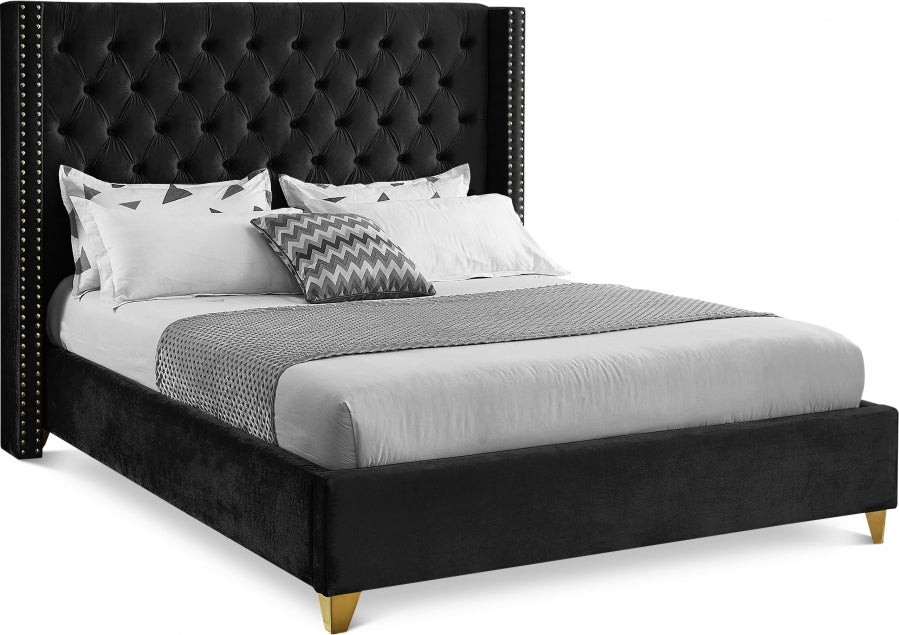 Barolo Black Velvet Queen Bed from Meridian - Luna Furniture