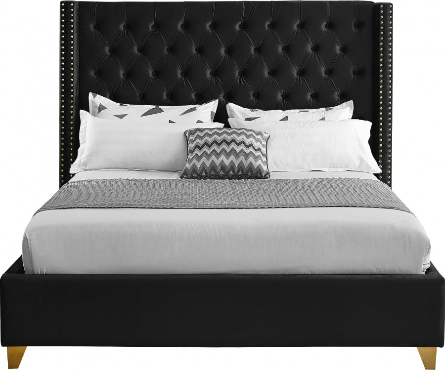 Barolo Black Velvet Queen Bed from Meridian - Luna Furniture