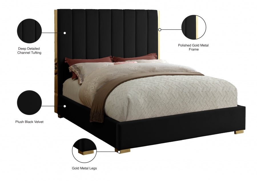 Becca Black Velvet King Bed from Meridian - Luna Furniture