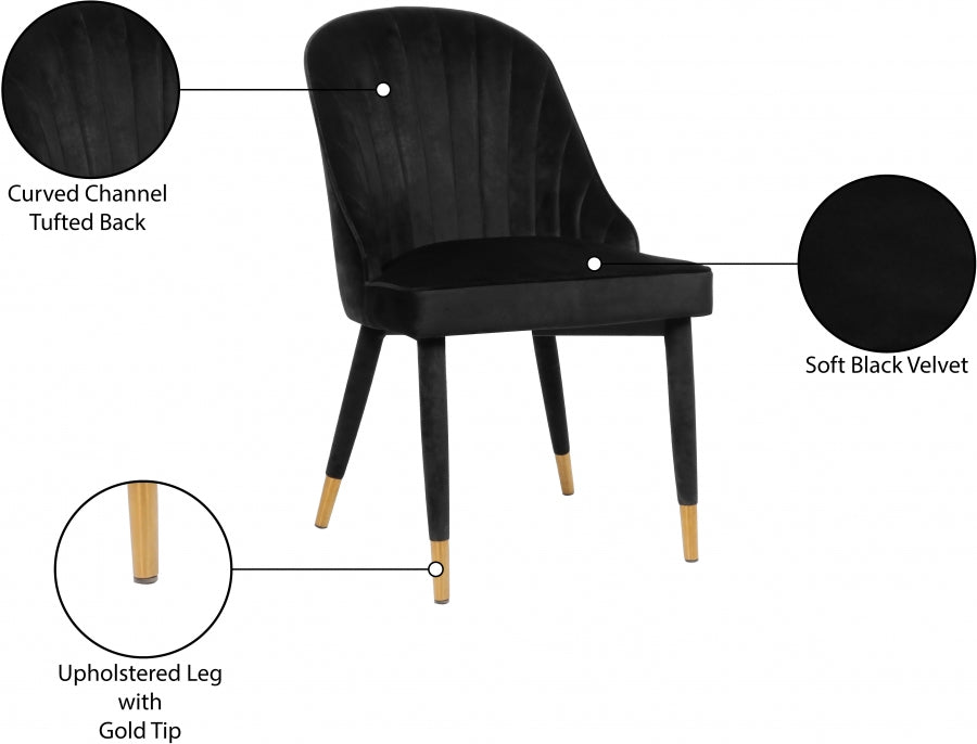 Belle Black Velvet Dining Chair, Set of 2 from Meridian - Luna Furniture