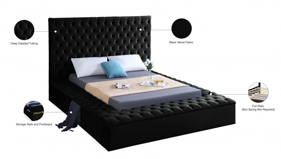 Bliss Black Velvet Full Bed from Meridian - Luna Furniture