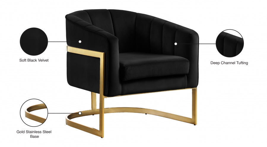 Carter Black Velvet Accent Chair from Meridian - Luna Furniture