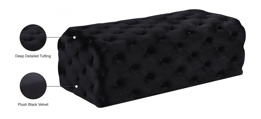 Casey Black Velvet Ottoman | Bench from Meridian - Luna Furniture