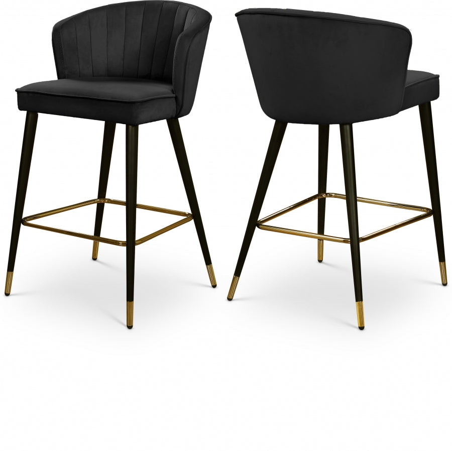 Cassie Black Velvet Counter Stool, Set of 2 from Meridian - Luna Furniture