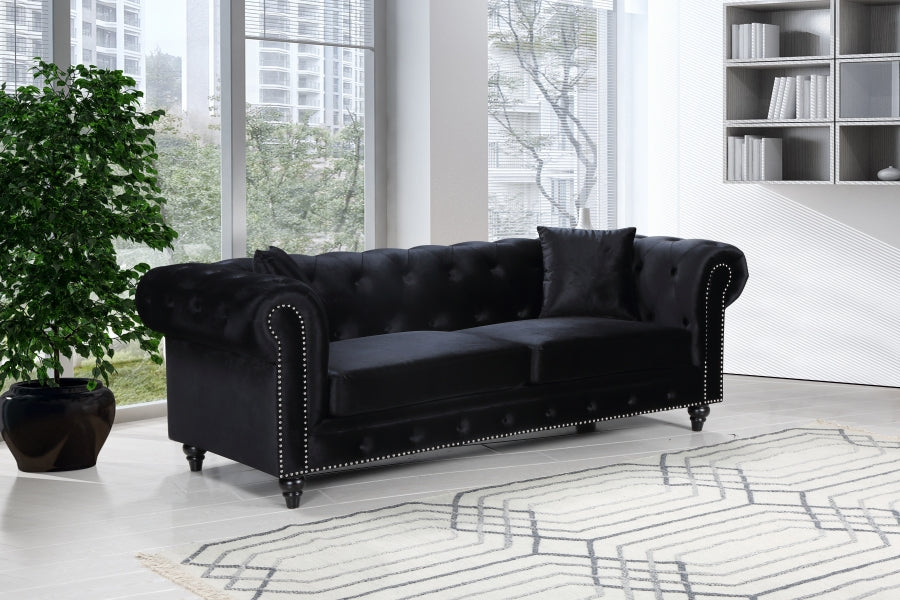 Chesterfield Black Velvet Sofa from Meridian - Luna Furniture