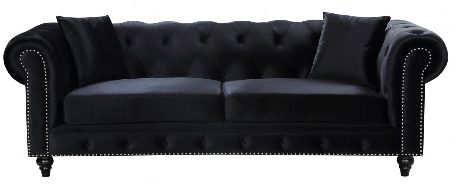 Chesterfield Black Velvet Sofa from Meridian - Luna Furniture