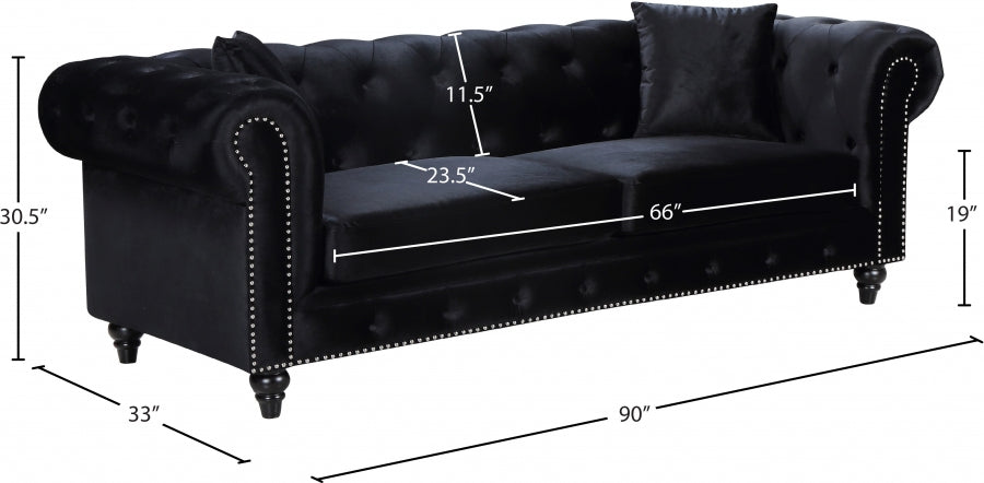 Chesterfield Black Velvet Sofa from Meridian - Luna Furniture