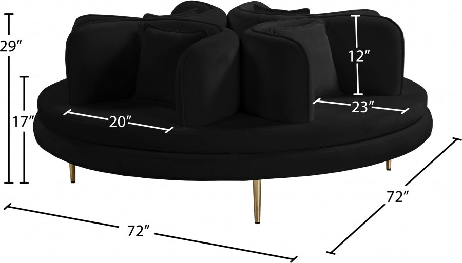 Circlet Black Velvet Roundabout Sofa from Meridian - Luna Furniture