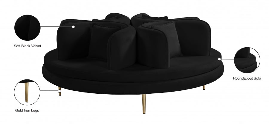 Circlet Black Velvet Roundabout Sofa from Meridian - Luna Furniture