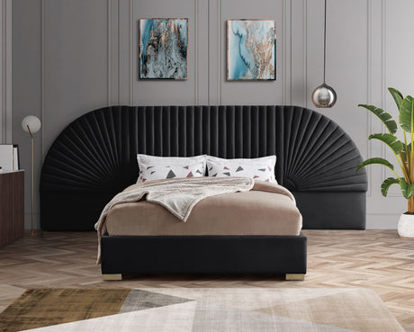 Cleo Black Velvet Queen Bed from Meridian - Luna Furniture