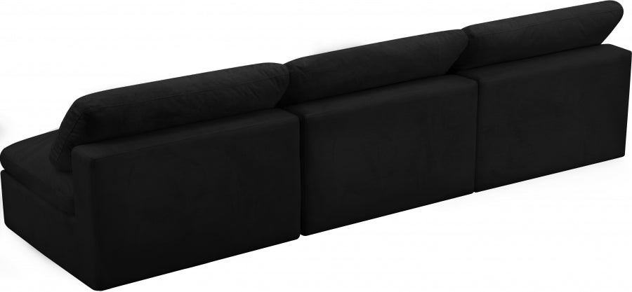 Cozy Black Velvet Modular Fiber Filled Cloud-Like Comfort Overstuffed 117" Armless Sofa from Meridian - Luna Furniture