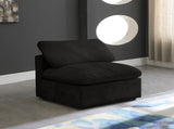 Cozy Black Velvet Modular Fiber Filled Cloud-Like Comfort Overstuffed Armless Chair from Meridian - Luna Furniture