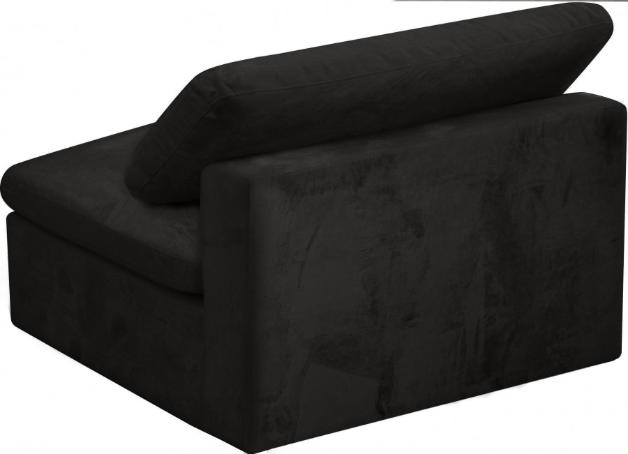 Cozy Black Velvet Modular Fiber Filled Cloud-Like Comfort Overstuffed Armless Chair from Meridian - Luna Furniture