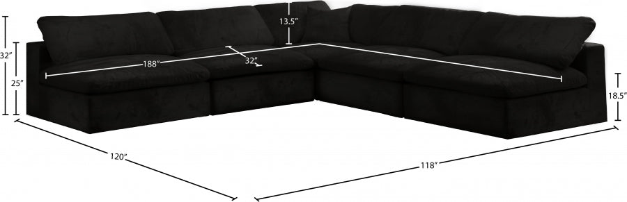 Cozy Black Velvet Modular Fiber Filled Cloud-Like Comfort Overstuffed Reversible Sectional from Meridian - Luna Furniture